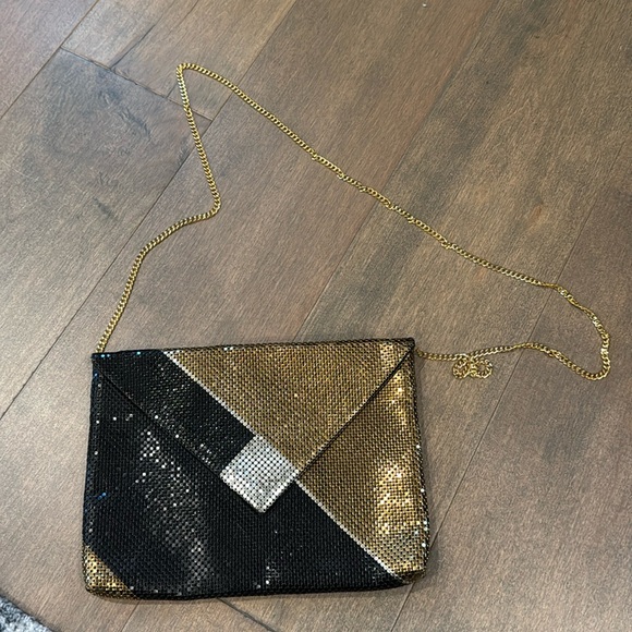 Whiting and Davis Black gold and silver mesh evening bag with gold chain - Picture 1 of 3